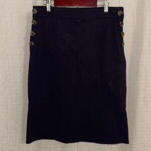 Liz Claiborne 8 Navy Season-less Side Zip Knit Pencil Skirt with Side Buttons